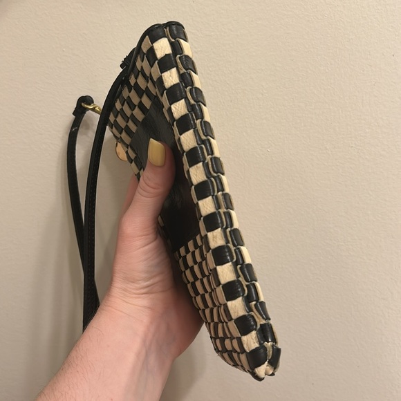 Clare V Poche Leather Woven Checkered Black/Cream Crossbody Bag 🏁 - Picture 10 of 12